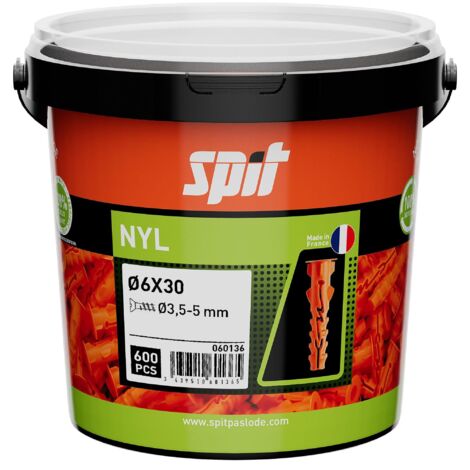 Cheville à expansion nylon avec collerette 6x30 seau de 600 pièces - SPIT - 060136
