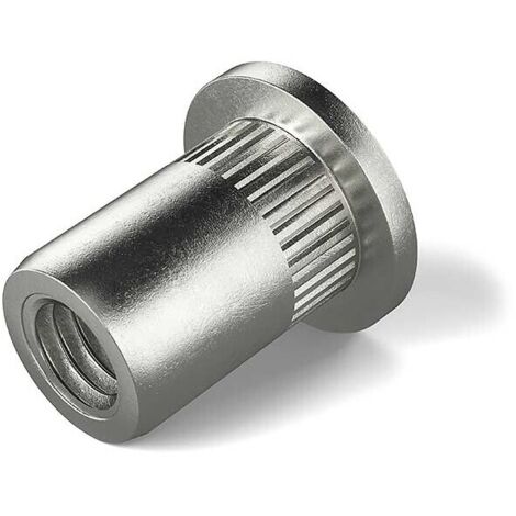 Écrous à sertir RIVKLE® inox moleté tête plate M8 gamme de serrage 3 à 5.5mm boîte de 100 pièces - BOLLHOFF OTALU SA