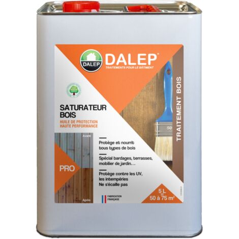 Dalep – Saturateur bois 5L – Protection UV pour tous types de bois – Rendement 10-15 m²/L/couche – Application facile et rapide - BOIS 5 LT