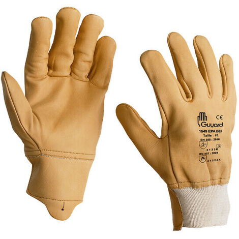 Gants poignets tricot oléohydrofuge en cuir 1549 EPA BEI sachet de 10 paires taille 9 - GUYARD