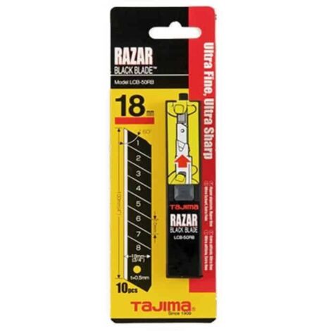 Tajima – Distributeur de 10 lames 18mm en acier trempé japonais – Épaisseur 0,5mm – Tranchant exceptionnel pour coupe précise - LCB50RBC