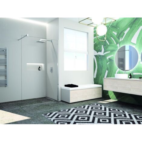 Paroi Walk-In pour douche ouverte Paama avec profilé noir et verre transparent 195 cm extensible 97 à 98.5 cm - NOVELLINI DIFFUSION FRANCE (1/3)