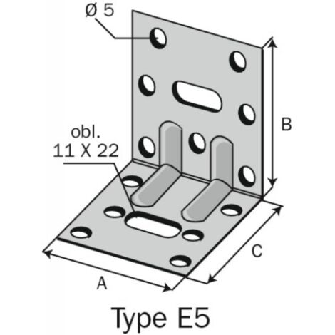 Équerres mixtes renforcées, longueur 40 mm, hauteur 119 mm, largeur 89 mm, épaisseur 3 mm, carton de 50 équerres (1/3)