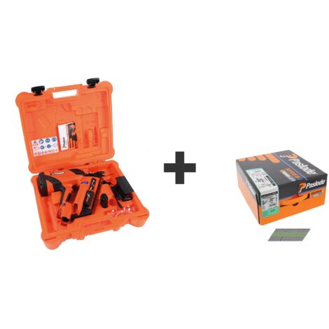 Cloueur à gaz IM90Xi avec clous et cartouches de gaz avec 10 packs de 2500 clous crantés 2,8 x 70 et 2 cartouche de gaz - PASLODE