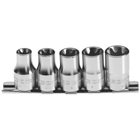 Facom – Rail de douilles 1/2' carré – Jeu de 5 douilles Torx E12 E14 E16 E18 E20 – Rack métallique inclus – Pour travaux intensifs (1/3)