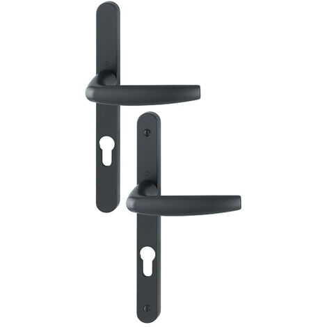 Hoppe – Ensemble de porte-fenêtre plaque étroite Atlanta – Aluminium anodisé noir mat – Entraxe 195 mm – Épaisseur 78-87 mm – Clé I pour usage extérieur