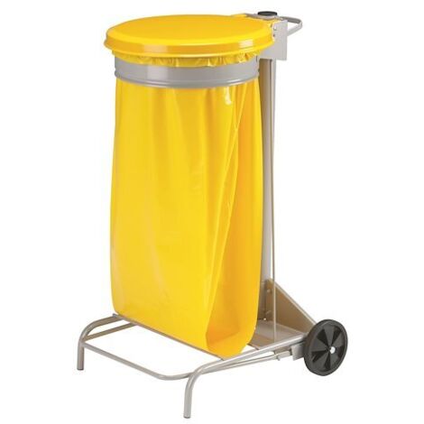 Support de sacs poubelles roulant 110 litres Rossignol à pédale jaune