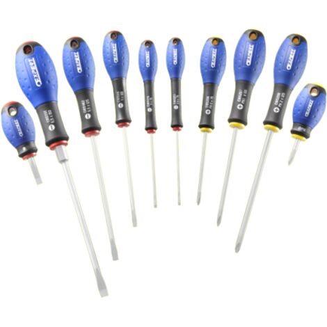 Jeu de 10 tournevis fente-Phillips – 4 tournevis fente mécanicien 2,5-6,5mm – 4 tournevis Phillips PH0-PH2 – Pour mécanique et assemblage – Britool - E160905