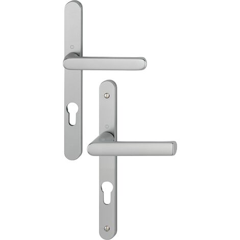 Ensemble poignées pour portes-fenêtres Hamburg plaque étroite - Carré de 7 - Entraxe 70 mm - Epaisseur 68-77 - Alu aspect inox - HOPPE - 12003931 (1/3)