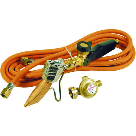 Guilbert Express – Kit de soudage et découpe à flamme 4 pièces – Lance avec panne 45x5mm – Tuyau 4,75m pour travaux zinc et cuivre – Détendeur 2 bar