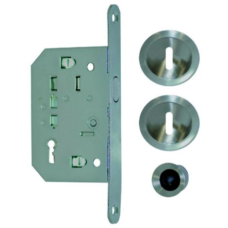 Serrure avec garniture pour porte coulissante intérieure aspect inox - clé L - EUROWALE (1/2)