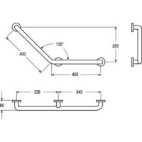 Poignée de maintien inox 304 – Coudée 135° – Charge max. 175 kg – Dimensions 400 x 400 mm – Fixation 3 points invisibles – Normbau