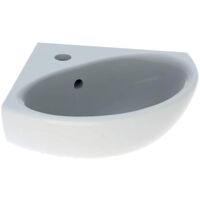 Geberit – Lave main d'angle 45,5 x 40 cm – 1 trou pour robinet central – Fixation murale – Avec trop plein – Blanc