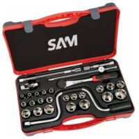 Coffret 28 outils 1/2″ SAM Outillage – Réf. 75‑SH28 – Douilles 6 pans de 8 à 32 mm + douille bougie 21 mm