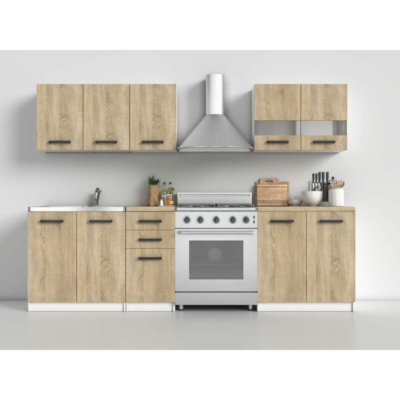ELIF - Cuisine Complète Modulaire + Linéaire L 200 cm 6 pcs - Plan de travail INCLUS - Ensemble meubles armoires cuisine