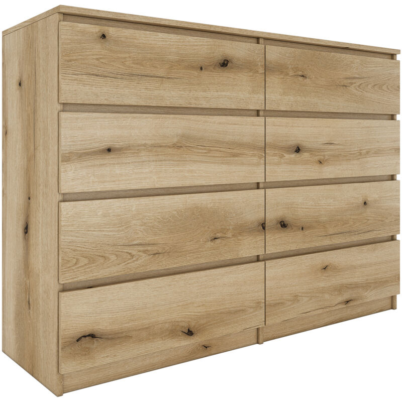 MILAN - Commode large 8 tiroirs chambre salon - 97x138x40 - Design minimaliste - Meuble de rangement - Aspect bois