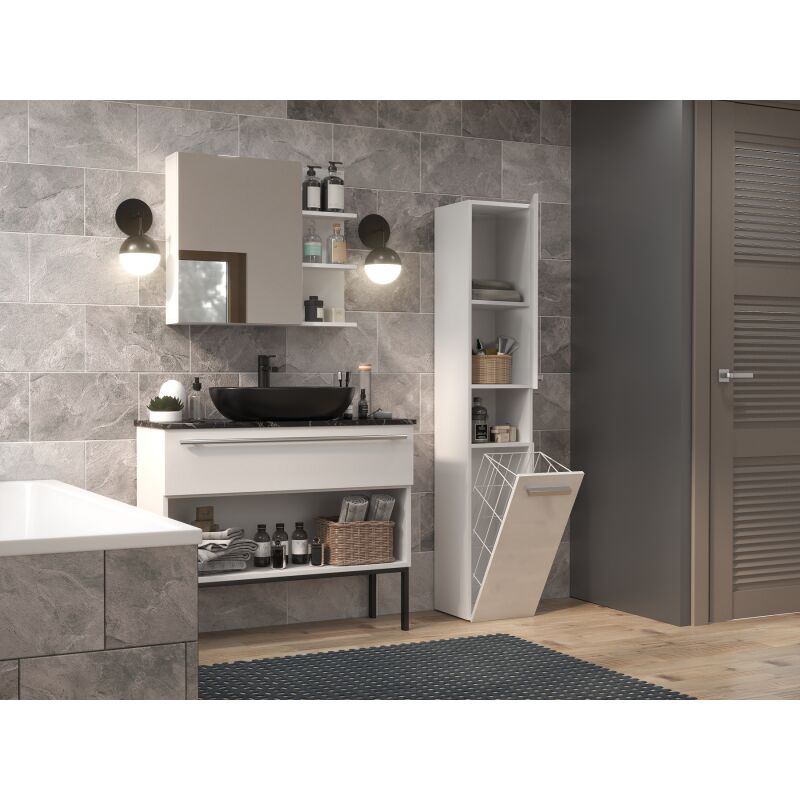 MOBY - Armoire de salle de bain avec deux paniers - Poignées minimalistes - Dimensions : 174x60x30 - Colonne de rangement - Maison