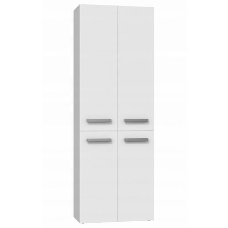 Hucoco – Colonne de salle de bain 174x60x30 cm – 3 étagères fermées – Poignées minimalistes – Finition blanc mat – Corps en panneau de particules laminé (1/4)