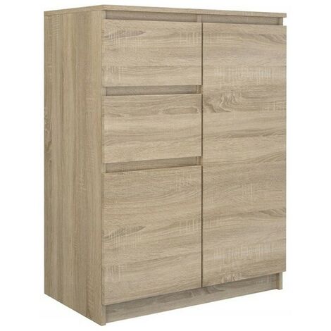 Hucoco – Commode moderne 97x70x40 cm – 2 portes – 2 tiroirs – Corps en panneau de particules laminé – Finition aspect bois (1/3)
