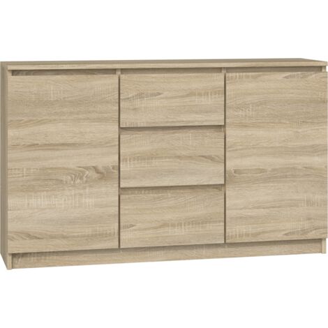 Topeshop – Commode moderne 2 portes 3 tiroirs – Dimensions 75x120x40 cm – Corps en panneau de particules laminé – Design minimaliste
