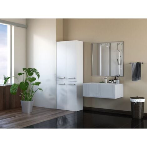 RORY - Armoire de salle de bain avec panier - Dimensions 174x60x30 - Meuble de rangement salle de bain espace buanderie