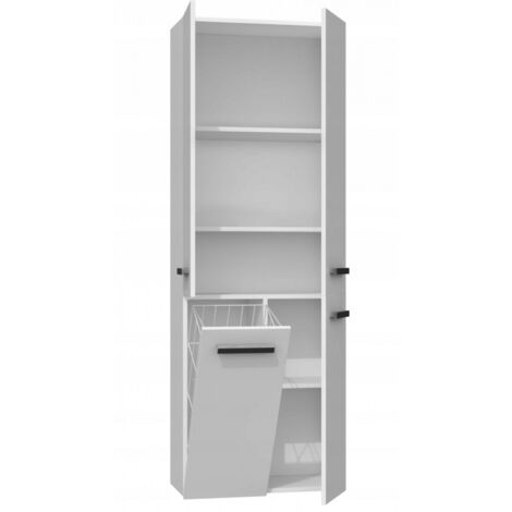 RORY - Armoire de salle de bain avec panier - Dimensions 174x60x30 - Meuble de rangement salle de bain espace buanderie