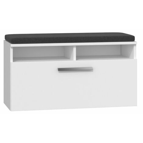 Hucoco – Armoire à chaussures avec siège et rangement – Porte basculante 46x85x35 cm – 6 étagères en panneau de particules – Style moderne (1/3)