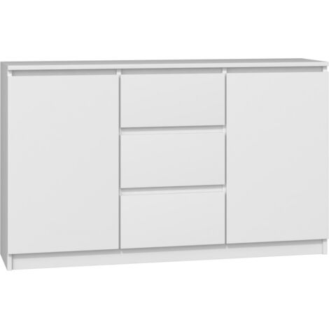 Topeshop – Commode moderne 2 portes 3 tiroirs – Dimensions 75x120x40 cm – Corps en panneau de particules laminé – Finition blanc mat (1/3)