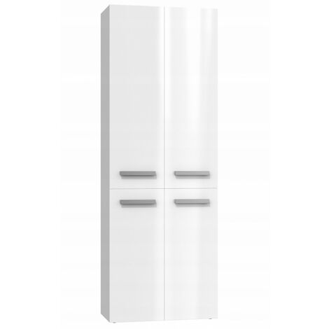 Topeshop – Armoire de salle de bain colonne 174x60x30 cm – 2 paniers – Poignées minimalistes – Corps blanc mat et faces brillant
