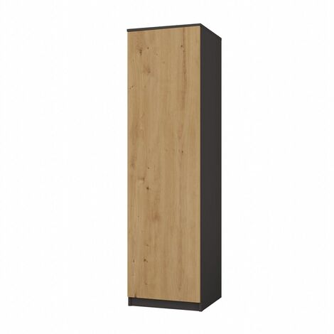 Topeshop – Armoire simple scandinave 50x50x180cm – Panneau laminé gris mat – Tringle et étagères – Rangement optimisé pour chambre ou bureau