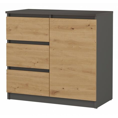 DUNJA - Buffet 1 porte 3 tiroirs - Dimensions 80x40x75 cm - Rangement séjour - Style moderne (1/4)