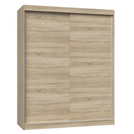 Hucoco – Armoire à 2 portes coulissantes L 160 cm – Hauteur 200 cm – Panneau stratifié 16 mm – 5 étagères – Style moderne à monter soi-même