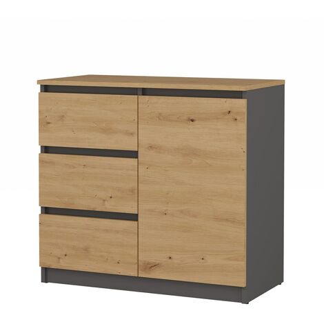 DUNJA - Buffet 1 porte 3 tiroirs - Dimensions 80x40x75 cm - Rangement séjour - Style moderne (1/5)