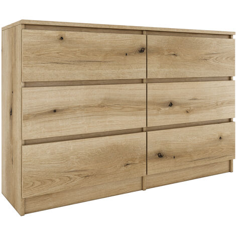 Topeshop – Commode scandinave 6 tiroirs 120x30x77 cm – Structure en panneaux de particules mélaminés – Finition aspect bois – Meuble de rangement moderne (1/5)