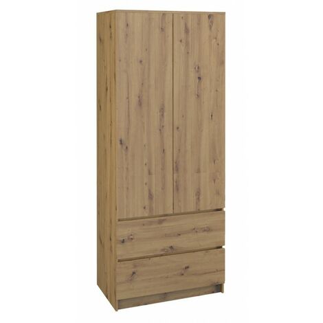 Hucoco – Armoire moderne 2 portes avec tiroirs – Système TIP-ON – Structure en panneaux mélaminés 16mm – Dimensions 90x50x180cm