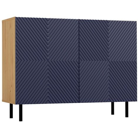 CAMI - Buffet style glamour 2 portes - 100x40x78 cm - 4 niches de rangement - Façades à lamelles (1/5)