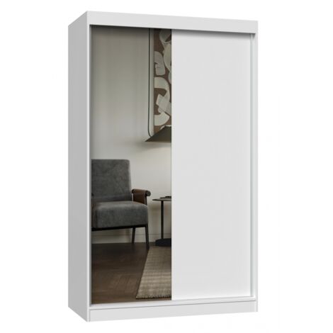 PAOLO - Armoire à 2 portes coulissantes - 1 miroir - L. 120 cm - Dressing de chambre 2 portes (1/5)