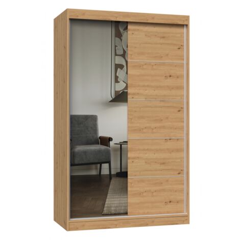 PAOLO - Armoire à 2 portes coulissantes - 1 miroir - Largeur 120 cm - Dressing de chambre 2 portes (1/4)