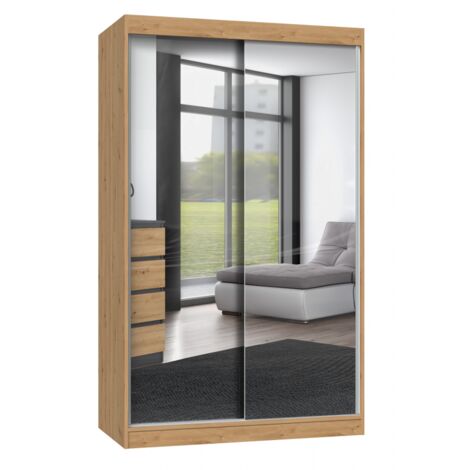 PAOLO - Armoire à 2 portes coulissantes - 2 miroirs - L. 120 cm - Dressing de chambre 2 portes (1/4)
