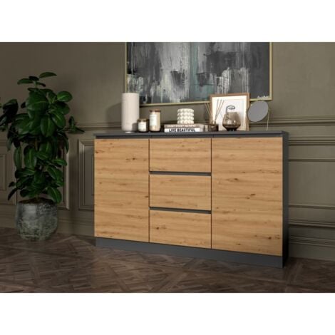 CAZAR - Commode 2 portes + 3 tiroirs - Dimensions : 75x120x40 - Meuble de rangement - Buffet