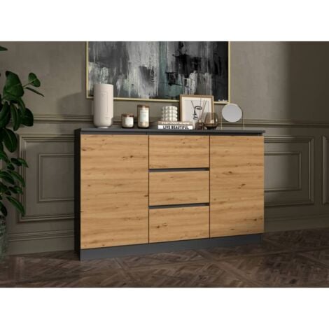CAZAR - Commode 2 portes + 3 tiroirs - Dimensions : 75x120x40 - Meuble de rangement - Buffet