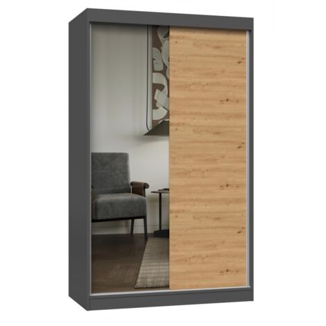 Hucoco – Armoire à 2 portes coulissantes avec miroir – Largeur 120 cm – 5 étagères – Finition gris anthracite – À monter soi-même (1/4)
