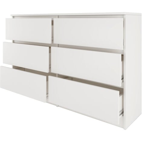 MILAN - Commode de chambre large 6 tiroirs - 30x120x77cm - Style scandinave - Rangement