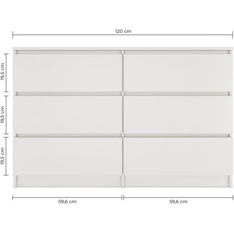 MILAN - Commode de chambre large 6 tiroirs - 30x120x77cm - Style scandinave - Rangement