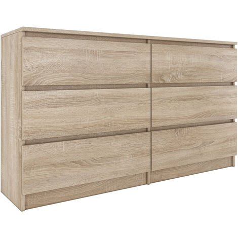 Hucoco – Commode moderne 138x40x75 cm – 6 tiroirs en panneaux mélaminés – Style scandinave – Assemblage facile pour rangement efficace