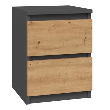 Hucoco – Table de chevet moderne 2 tiroirs – Structure en panneaux de particules mélaminés – Dimensions 40x30x30 cm – Finition gris mat bois