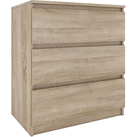 ASTER T3 - Commode de chambre 3 tiroirs - 77x70x40 - Meuble de rangement -  Style Scandinave Sonoma