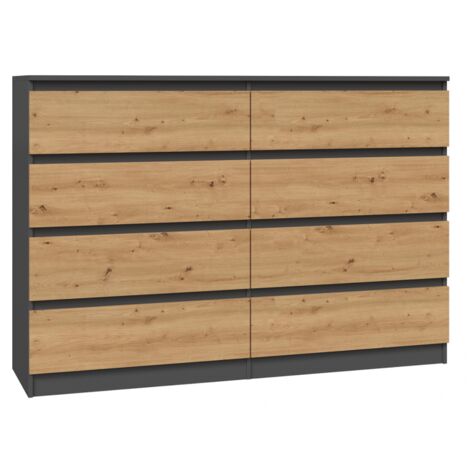 Topeshop – Commode moderne 8 tiroirs 138x97x40cm – Panneaux mélaminés gris mat – Design minimaliste sans poignées – Meuble de rangement élégant (1/2)