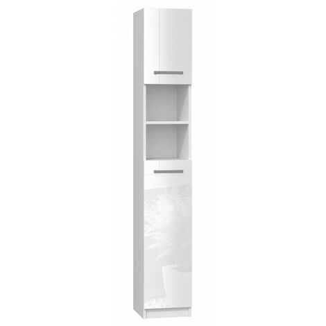 MARELLO - Colonne de salle de bain style moderne - 183x32x30 - 2 portes+étagères Biały połysk (1/3)