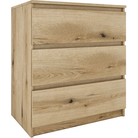 ASTER T3 - Commode de chambre 3 tiroirs - 77x70x40 - Meuble de rangement -  Style Scandinave Chêne Artisan